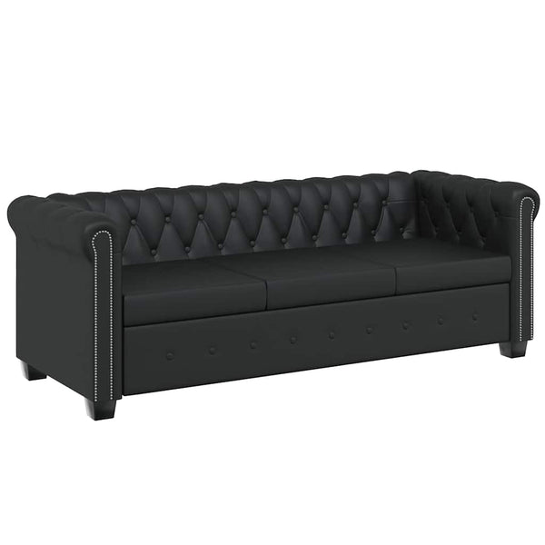 vidaXL Chesterfield 3-Seater Sofa Faux Leather Black