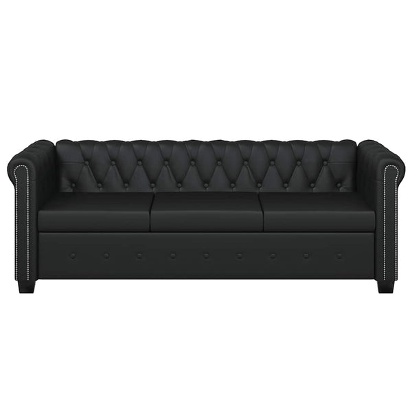 vidaXL Chesterfield 3-Seater Sofa Faux Leather Black