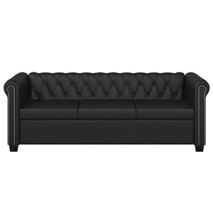 vidaXL Chesterfield 3-Seater Sofa Faux Leather Black