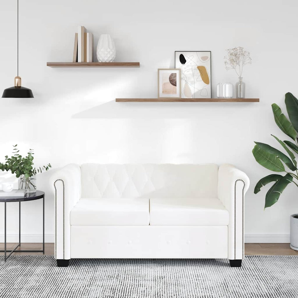 vidaXL Chesterfield 2-Seater Artificial Leather Sofa White