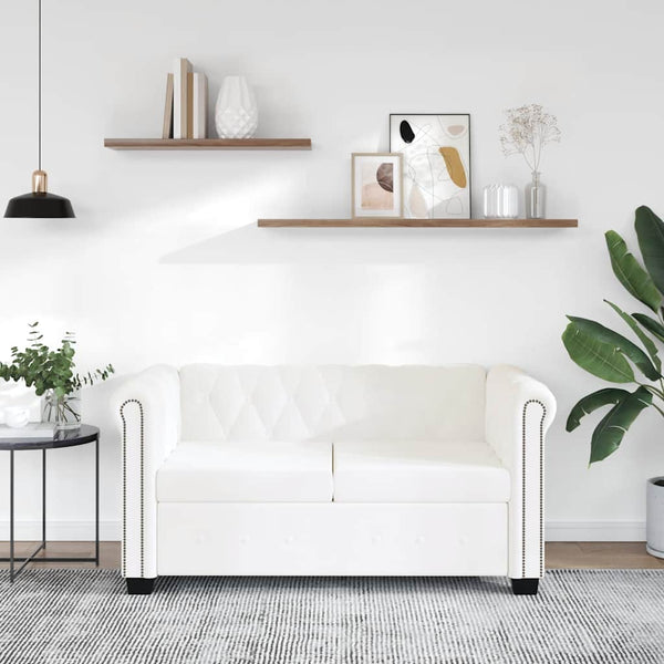 vidaXL Chesterfield 2-Seater Artificial Leather Sofa White