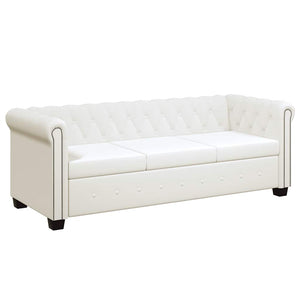 vidaXL Chesterfield 3-Seater Sofa Faux Leather White