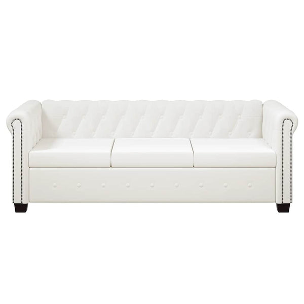 vidaXL Chesterfield 3-Seater Sofa Faux Leather White
