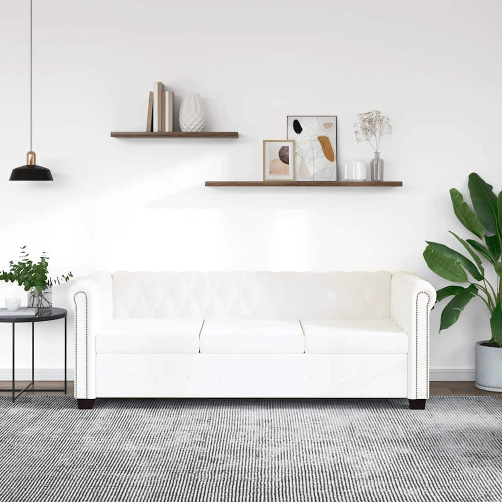 vidaXL Chesterfield 3-Seater Sofa Faux Leather White