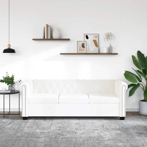 vidaXL Chesterfield 3-Seater Sofa Faux Leather White