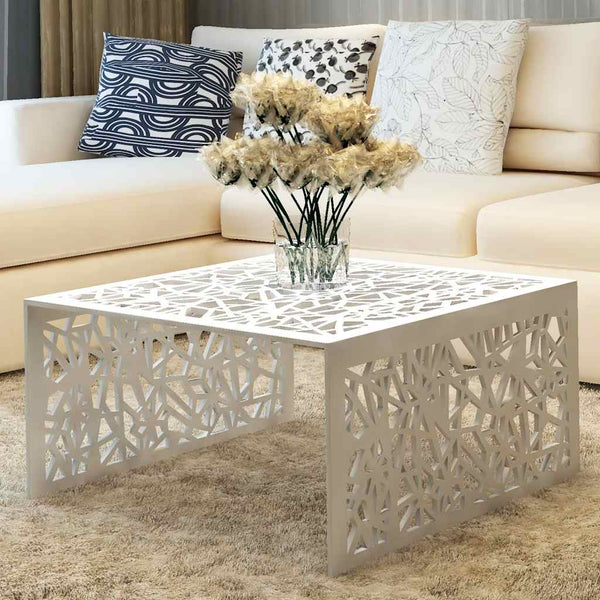 vidaXL Coffee Table Silver Geometric Hole Pattern Aluminium