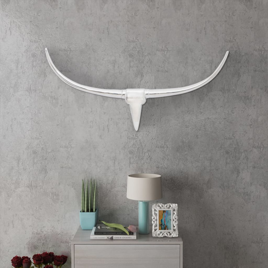 Wall Mounted Aluminum Bull Head Decor Silver 96cm
