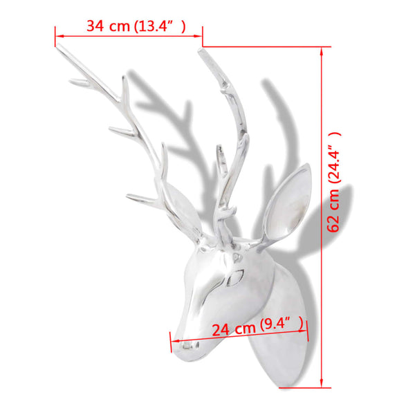 Aluminum Wall Decoration Stag Head Antlers Silver 61 cm
