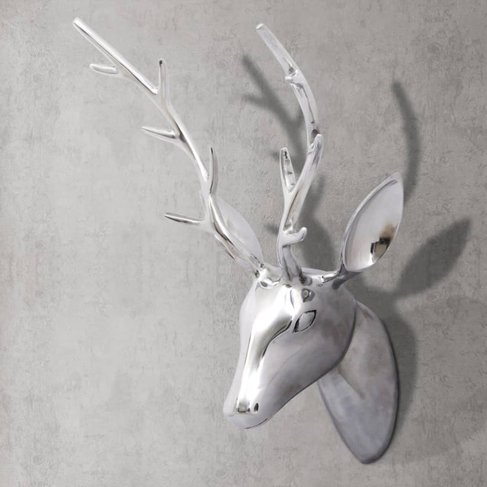 Aluminum Wall Decoration Stag Head Antlers Silver 61 cm