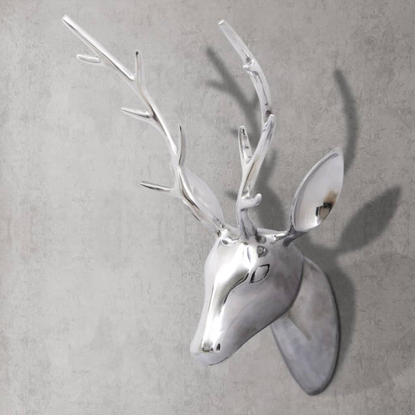 Aluminum Wall Decoration Stag Head Antlers Silver 61 cm