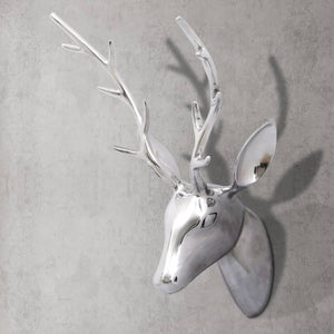 Aluminum Wall Decoration Stag Head Antlers Silver 61 cm