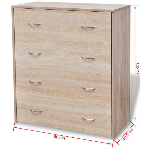 vidaXL Chest of Drawers with 4 Drawers 60×30.5×71 cm Oak Brown