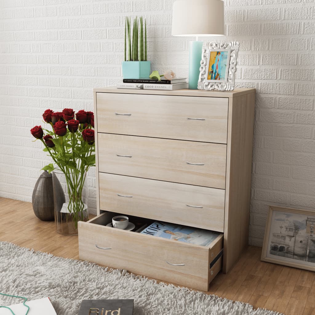 vidaXL Chest of Drawers with 4 Drawers 60×30.5×71 cm Oak Brown