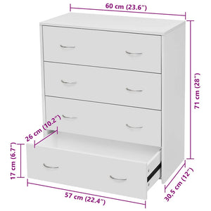 vidaXL Chest of Drawers with 4 Drawers 60x30.5x71 cm White