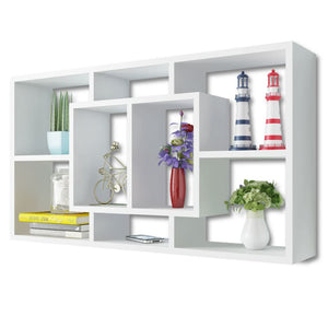 Wall-mounted hanging shelf with 8 compartments, white