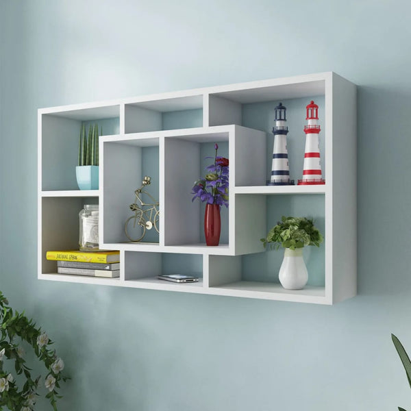 Wall-mounted hanging shelf with 8 compartments, white