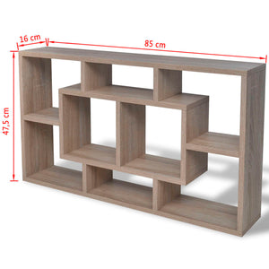 Wall shelf hanging shelf with 8 compartments oak color