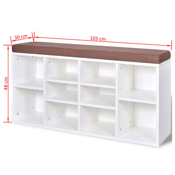 Shoe Cabinet Shoe Bench Seat Bench 10 Compartments White