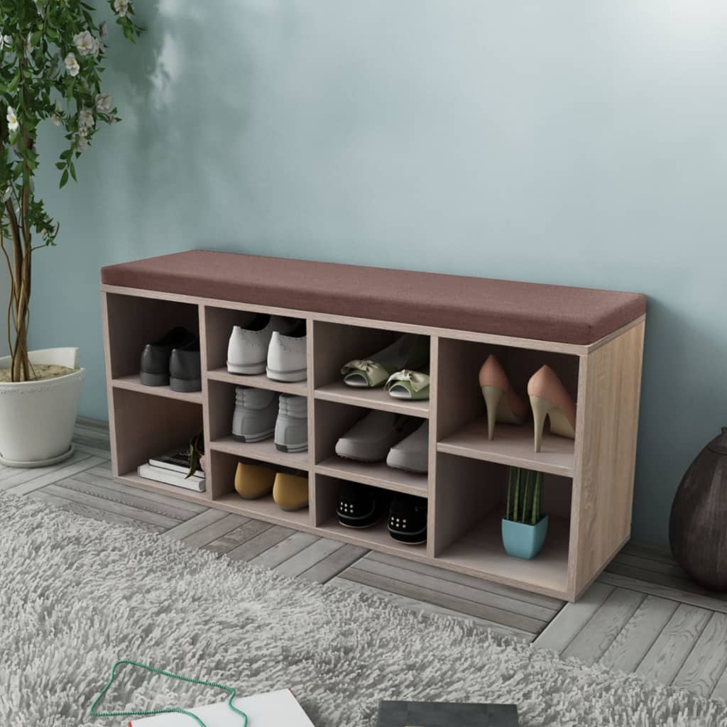 Shoe Cabinet Shoe Bench Seating Bench 10 Compartments Oak Finish