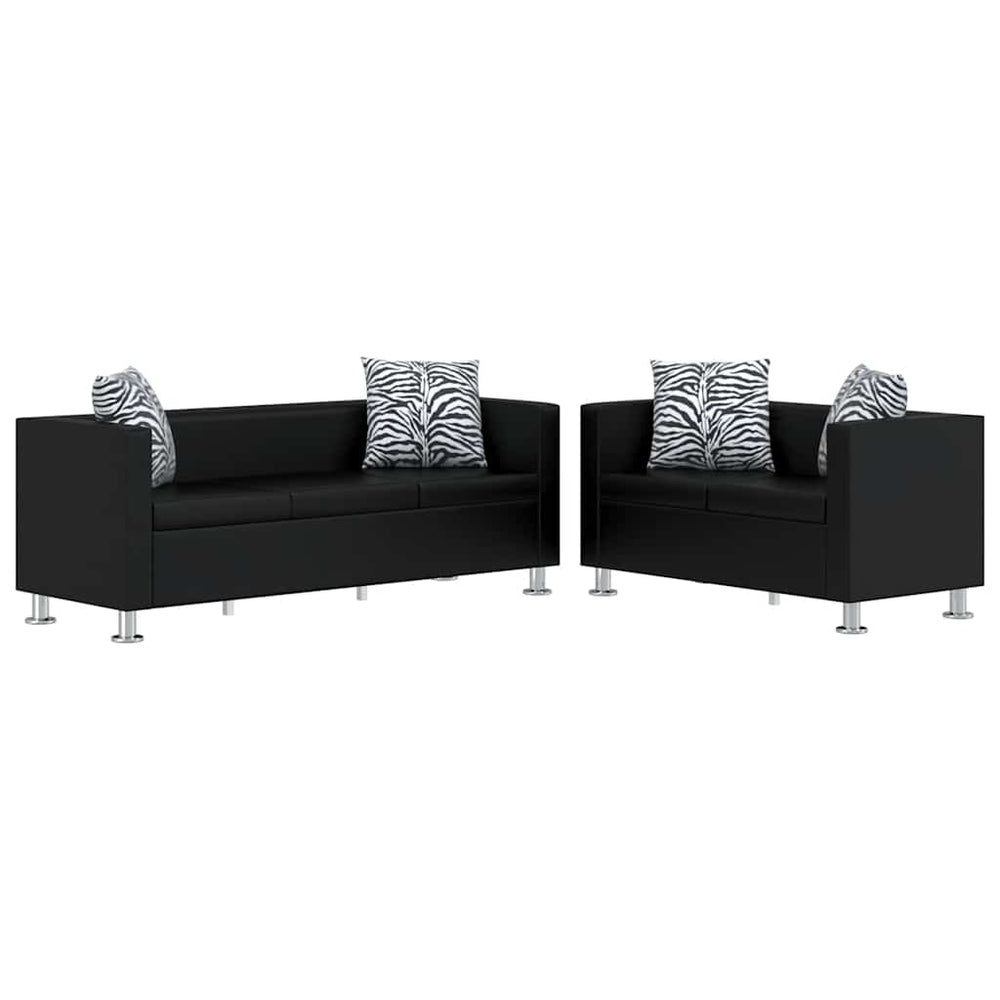 vidaXL 3-Seater and 2-Seater Artificial Leather Sofa Set Black