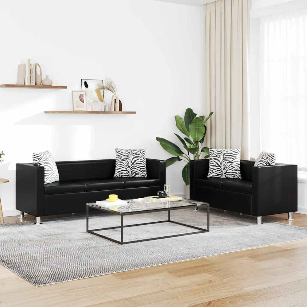 vidaXL 3-Seater and 2-Seater Artificial Leather Sofa Set Black