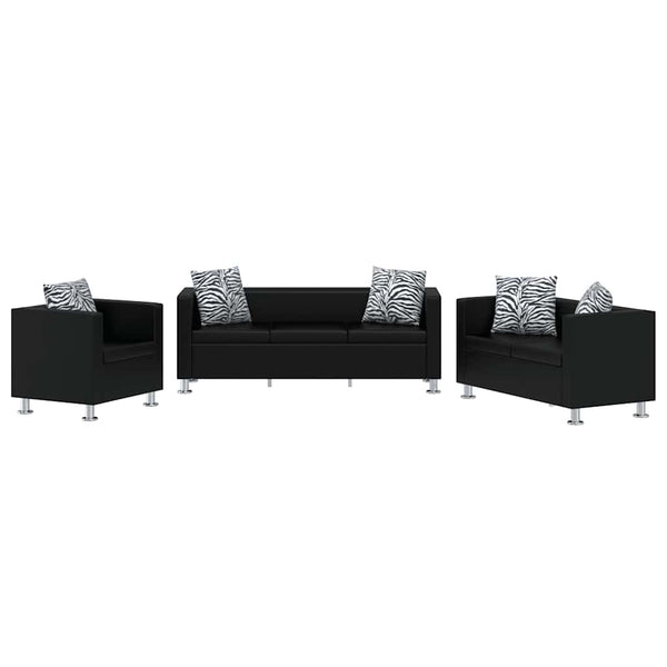 vidaXL Artificial Leather Sofa Set 3-seater + 2-seater + Armchair Black