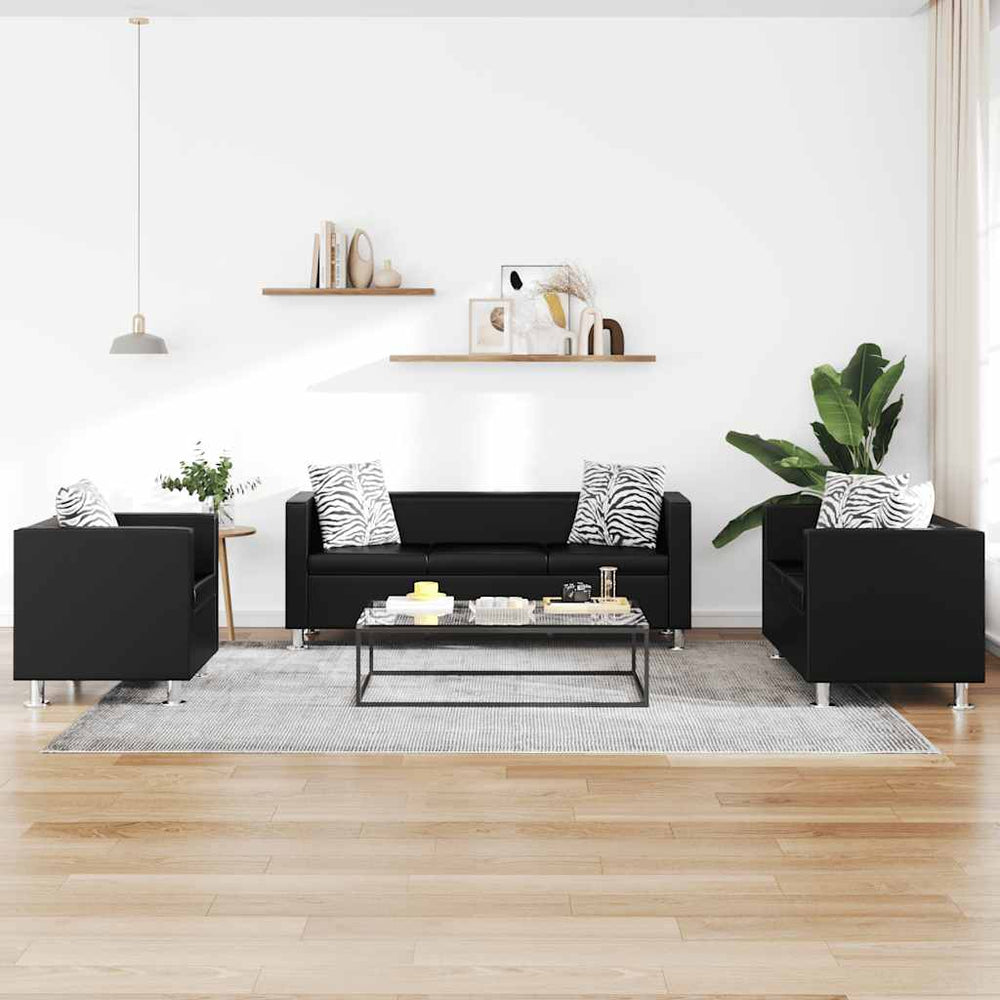 vidaXL Artificial Leather Sofa Set 3-seater + 2-seater + Armchair Black