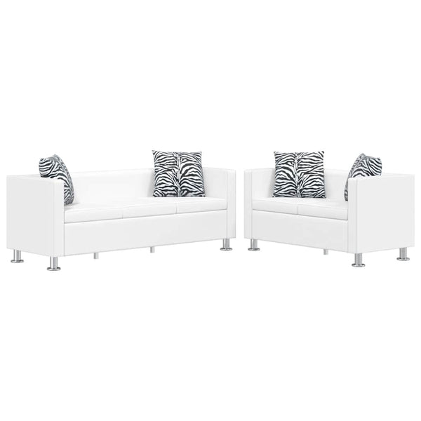 vidaXL Sofa Set Artificial Leather 3-Seater + 2-Seater White