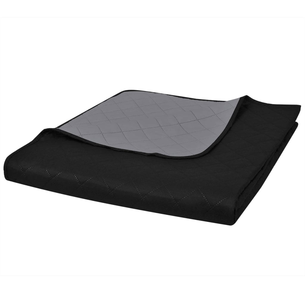 vidaXL Reversible Quilted Bedspread Black/Grey 220x240 cm