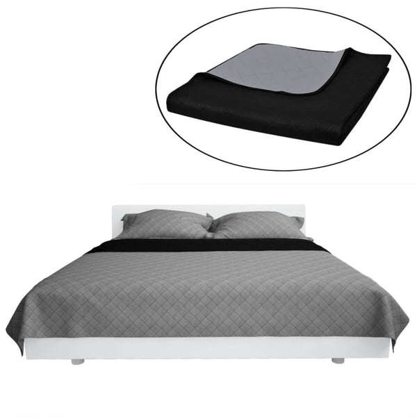 vidaXL Reversible Quilted Bedspread Black/Grey 220x240 cm