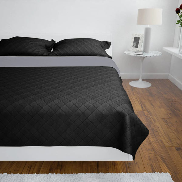 vidaXL Reversible Quilted Bedspread Black/Grey 220x240 cm