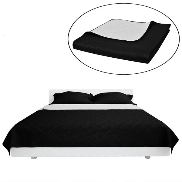 vidaXL Quilted Reversible Bedspread Black/White 220x240 cm