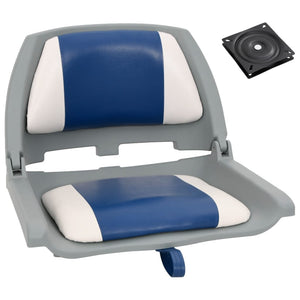vidaXL 2-Piece Foldable Boat Seat Set with Cushion in Blue and White