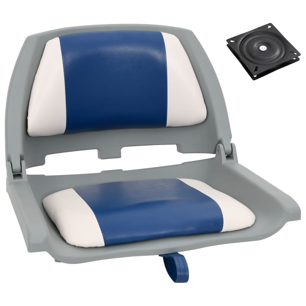 vidaXL 2-Piece Foldable Boat Seat Set with Cushion in Blue and White