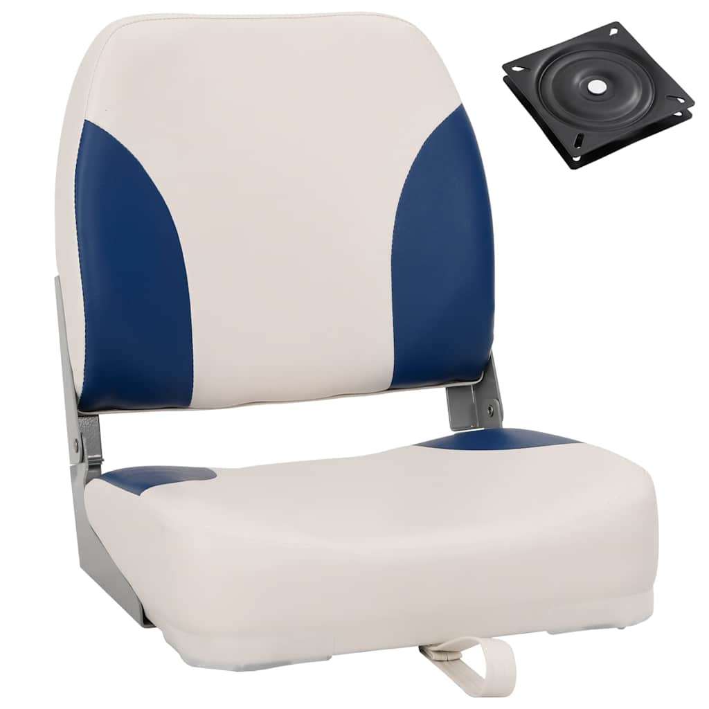 vidaXL Foldable Boat Seat 1 Set with Cushion in Blue and White