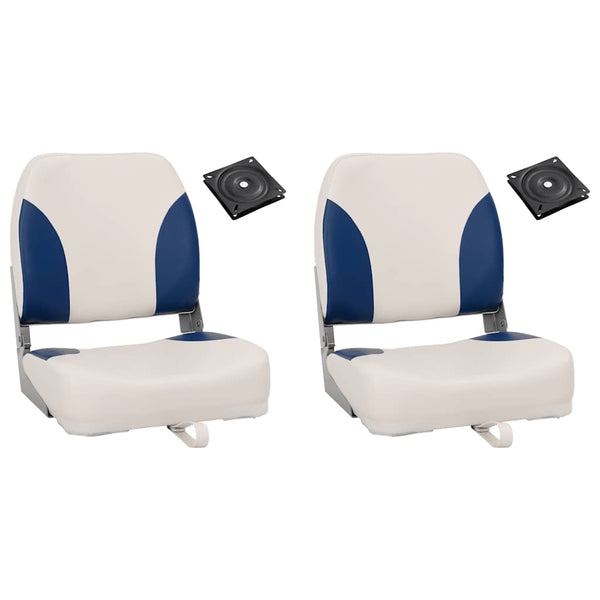 vidaXL Foldable Boat Seat Set of 2 with Upholstery in Blue and White