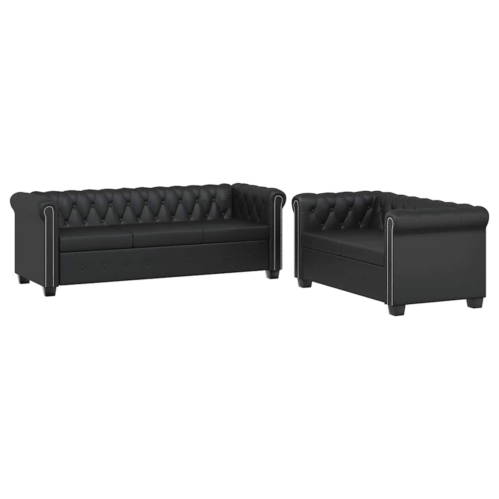 vidaXL Chesterfield Sofas 2-Seater and 3-Seater Faux Leather Black