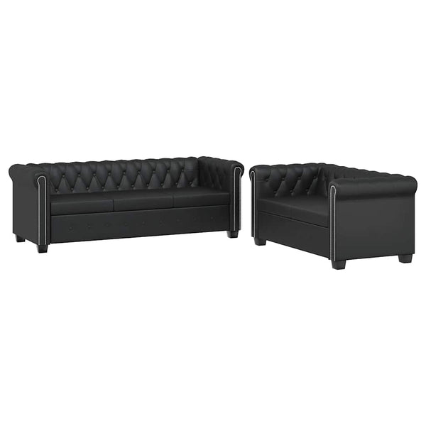 vidaXL Chesterfield Sofas 2-Seater and 3-Seater Faux Leather Black