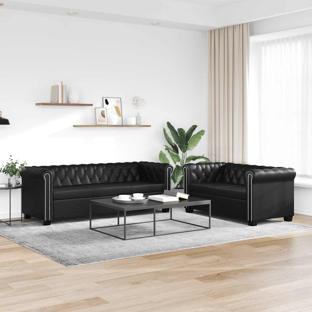 vidaXL Chesterfield Sofas 2-Seater and 3-Seater Faux Leather Black