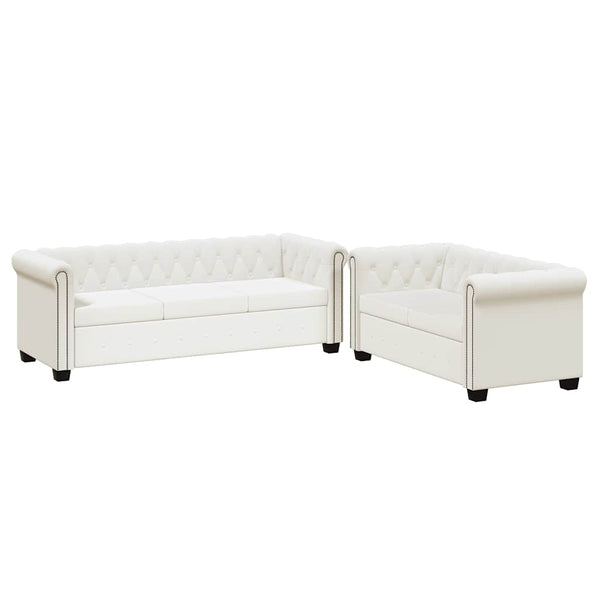 vidaXL Chesterfield 2-Seater and 3-Seater Artificial Leather Sofas White
