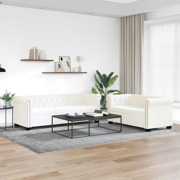 vidaXL Chesterfield 2-Seater and 3-Seater Artificial Leather Sofas White