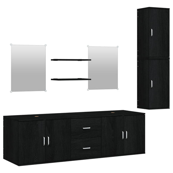vidaXL 7-Piece Bathroom Furniture Set Black Engineered Wood