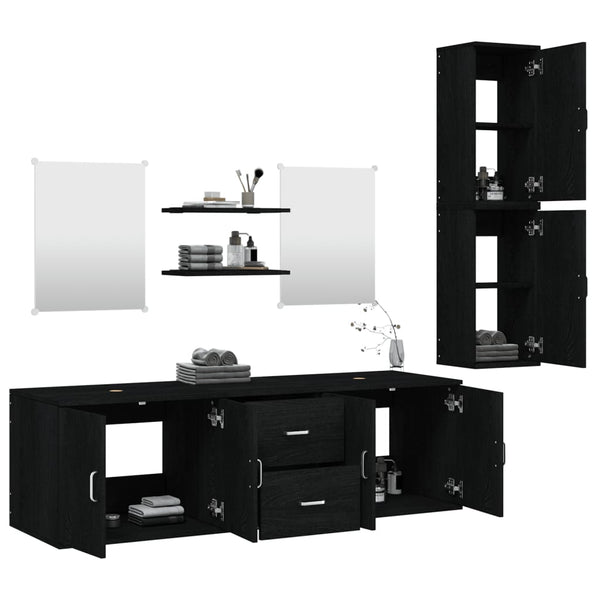 vidaXL 7-Piece Bathroom Furniture Set Black Engineered Wood