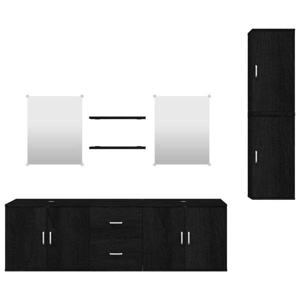 vidaXL 7-Piece Bathroom Furniture Set Black Engineered Wood