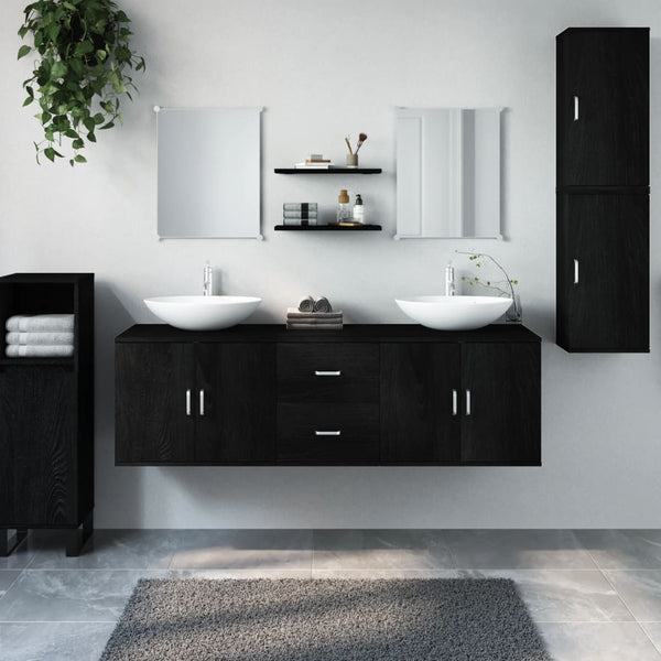 vidaXL 7-Piece Bathroom Furniture Set Black Engineered Wood