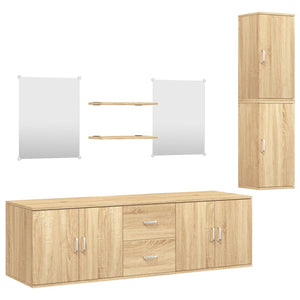 vidaXL 7-Piece Bathroom Furniture Set Oak Look Engineered Wood