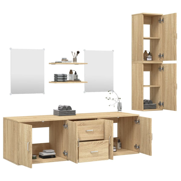 vidaXL 7-Piece Bathroom Furniture Set Oak Look Engineered Wood