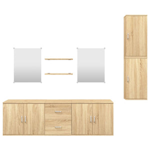vidaXL 7-Piece Bathroom Furniture Set Oak Look Engineered Wood