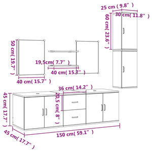vidaXL 7-Piece Bathroom Furniture Set Oak Look Engineered Wood