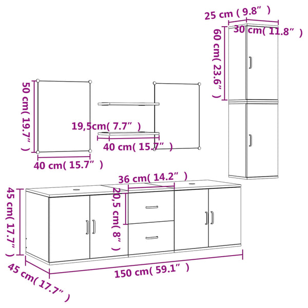 vidaXL 7-Piece Bathroom Furniture Set Oak Look Engineered Wood